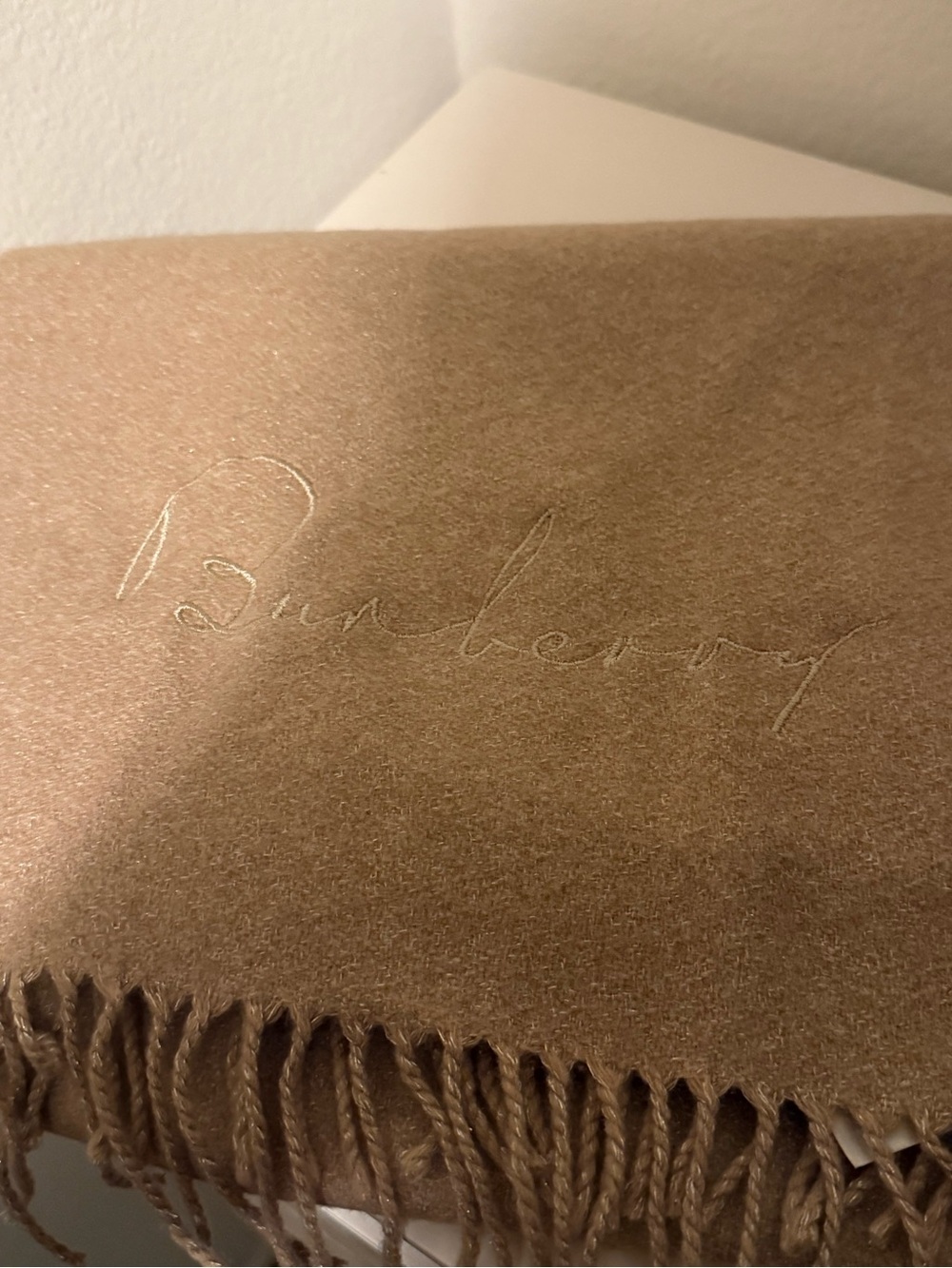 Burberry Soft Camel-Pink Cashmere Blend Scarf